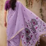Winsome Lavender Cotton Silk Saree With Innovative Blouse Piece