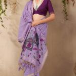 Winsome Lavender Cotton Silk Saree With Innovative Blouse Piece