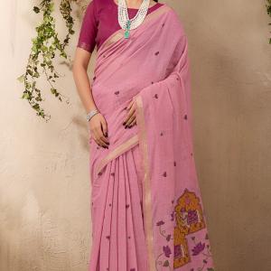 Exceptional Pink Cotton Silk Saree With Desirable Blouse Piece