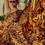 Majestic Brown Digital Printed Satin Silk Saree With Radiant Blouse Piece