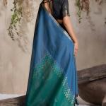 Diaphanous Black and Blue Viscose Cotton Silk Saree With Zephyr Blouse Piece
