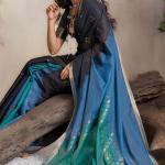 Diaphanous Black and Blue Viscose Cotton Silk Saree With Zephyr Blouse Piece