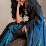 Diaphanous Black and Blue Viscose Cotton Silk Saree With Zephyr Blouse Piece