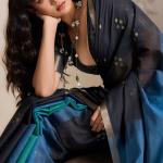 Diaphanous Black and Blue Viscose Cotton Silk Saree With Zephyr Blouse Piece