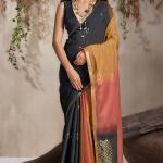 Quintessential Black and Brown Viscose Cotton Silk Saree With Fancifull Blouse Piece