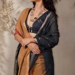 Quintessential Black and Brown Viscose Cotton Silk Saree With Fancifull Blouse Piece