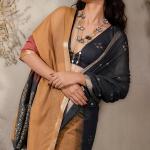 Quintessential Black and Brown Viscose Cotton Silk Saree With Fancifull Blouse Piece