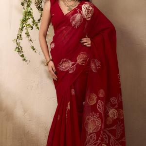 Trendy Maroon Cotton Silk Saree With Marvellous Blouse Piece