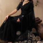 Sonorous Black Cotton Silk Saree With Impressive Blouse Piece