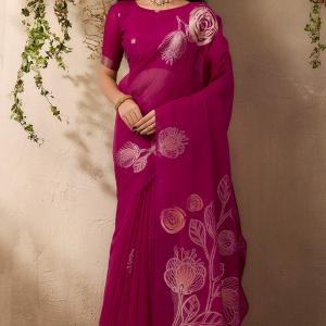 Unequalled Dark Pink Cotton Silk Saree With Bucolic Blouse Piece