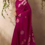 Unequalled Dark Pink Cotton Silk Saree With Bucolic Blouse Piece