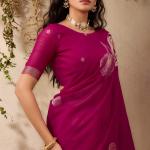 Unequalled Dark Pink Cotton Silk Saree With Bucolic Blouse Piece