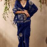 Sumptuous Navy Blue Cotton Silk Saree With Exquisite Blouse Piece
