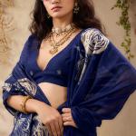 Sumptuous Navy Blue Cotton Silk Saree With Exquisite Blouse Piece