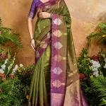 Epiphany Green Banarasi Paper Silk Saree With Staggering Blouse Piece