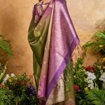 Epiphany Green Banarasi Paper Silk Saree With Staggering Blouse Piece