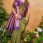 Epiphany Green Banarasi Paper Silk Saree With Staggering Blouse Piece