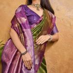 Epiphany Green Banarasi Paper Silk Saree With Staggering Blouse Piece