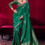 Nebula Dark Green Banarasi Satin Silk Saree With Classy Blouse
