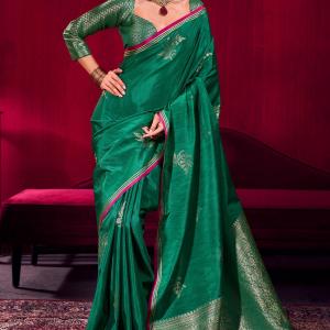 Nebula Dark Green Banarasi Satin Silk Saree With Classy Blouse