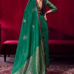 Nebula Dark Green Banarasi Satin Silk Saree With Classy Blouse
