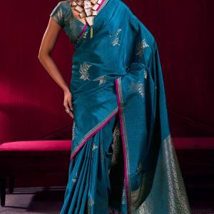 Palimpsest Rama Banarasi Satin Silk Saree With Designer Blouse