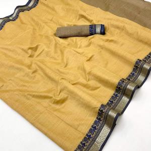 Pretty Dark Beige Cotton Silk Saree With Chatoyant Blouse Piece