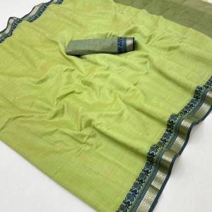 Lagniappe Pista Cotton Silk Saree With Resplendent Blouse Piece