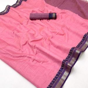 Lassitude Pink Cotton Silk Saree With Radiant Blouse Piece