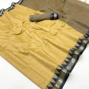 Snappy Dark Beige Cotton Silk Saree With Exceptional Blouse Piece