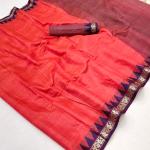 Panoply Red Cotton Silk Saree With Verdant Blouse Piece