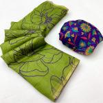 Evanescent Green Printed Cotton Silk Saree With Zephyr Blouse Piece