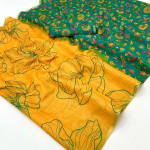 Stylish Yellow Printed Cotton Silk Saree With Nectarous Blouse Piece