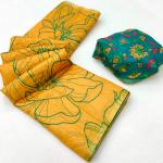 Stylish Yellow Printed Cotton Silk Saree With Nectarous Blouse Piece