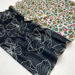 Incomparable Black Printed Cotton Silk Saree With Propinquity Blouse Piece