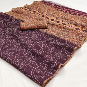 Redolent Wine Printed Cotton Silk Saree With Desultory Blouse Piece