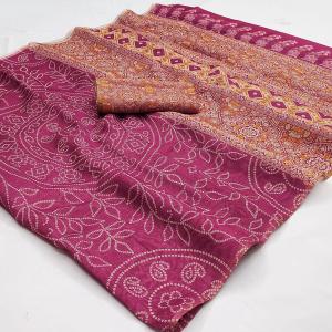 Fragrant Dark Pink Printed Cotton Silk Saree With Incredible Blouse Piece
