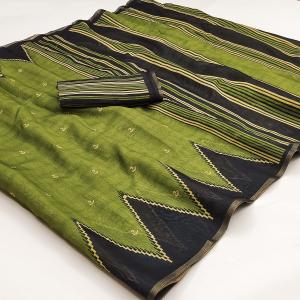 Opulent Green Printed Cotton Silk Saree With Cynosure Blouse Piece