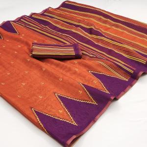 Sensational Orange Printed Cotton Silk Saree With Snazzy Blouse Piece