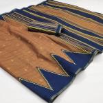 Whimsical Brown Printed Cotton Silk Saree With Hypnotic Blouse Piece