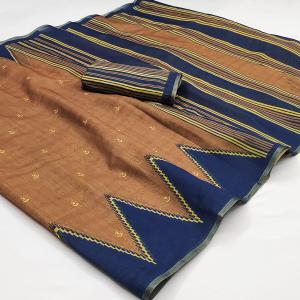 Whimsical Brown Printed Cotton Silk Saree With Hypnotic Blouse Piece