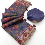 Ornate Lavender Printed Cotton Silk Saree With Supernal Blouse Piece