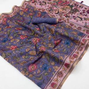 Ornate Lavender Printed Cotton Silk Saree With Supernal Blouse Piece
