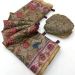 Fragrant Dark Beige Printed Cotton Silk Saree With Pleasurable Blouse Piece