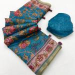 Nemesis Firozi Printed Cotton Silk Saree With Mesmeric Blouse Piece