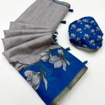 Quintessential Grey Printed Cotton Silk Saree With Chatoyant Blouse Piece