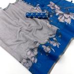 Quintessential Grey Printed Cotton Silk Saree With Chatoyant Blouse Piece