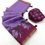 Tantalizing Lavender Printed Cotton Silk Saree With Sempiternal Blouse Piece