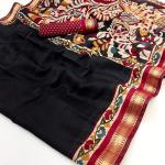 Enchanting Black Printed Mul Cotton Saree With Demanding Blouse Piece