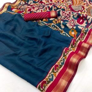 Inspiring Navy Blue Printed Mul Cotton Saree With Efflorescence Blouse Piece